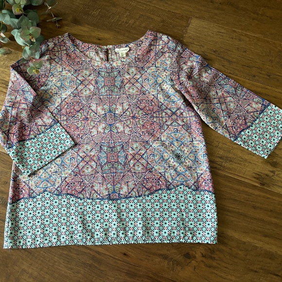 Artisan Ny Blue Red Geometric Abstract Modern Print Top Women's Size Ext… - Picture 3 of 13